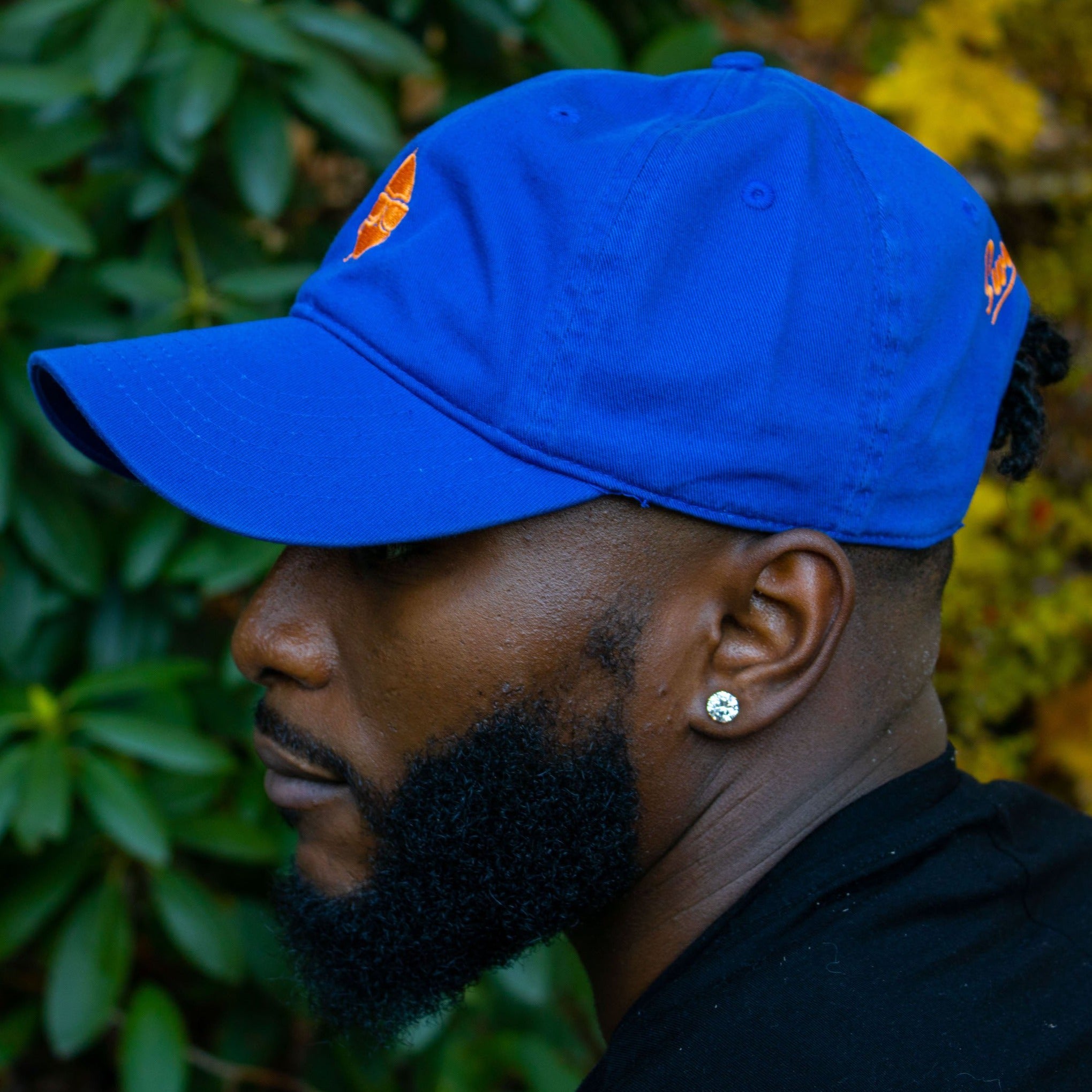 Summer Blues Hat: Royal Blue with Orange Sweetness Embroidery - Econcious Organic Cotton